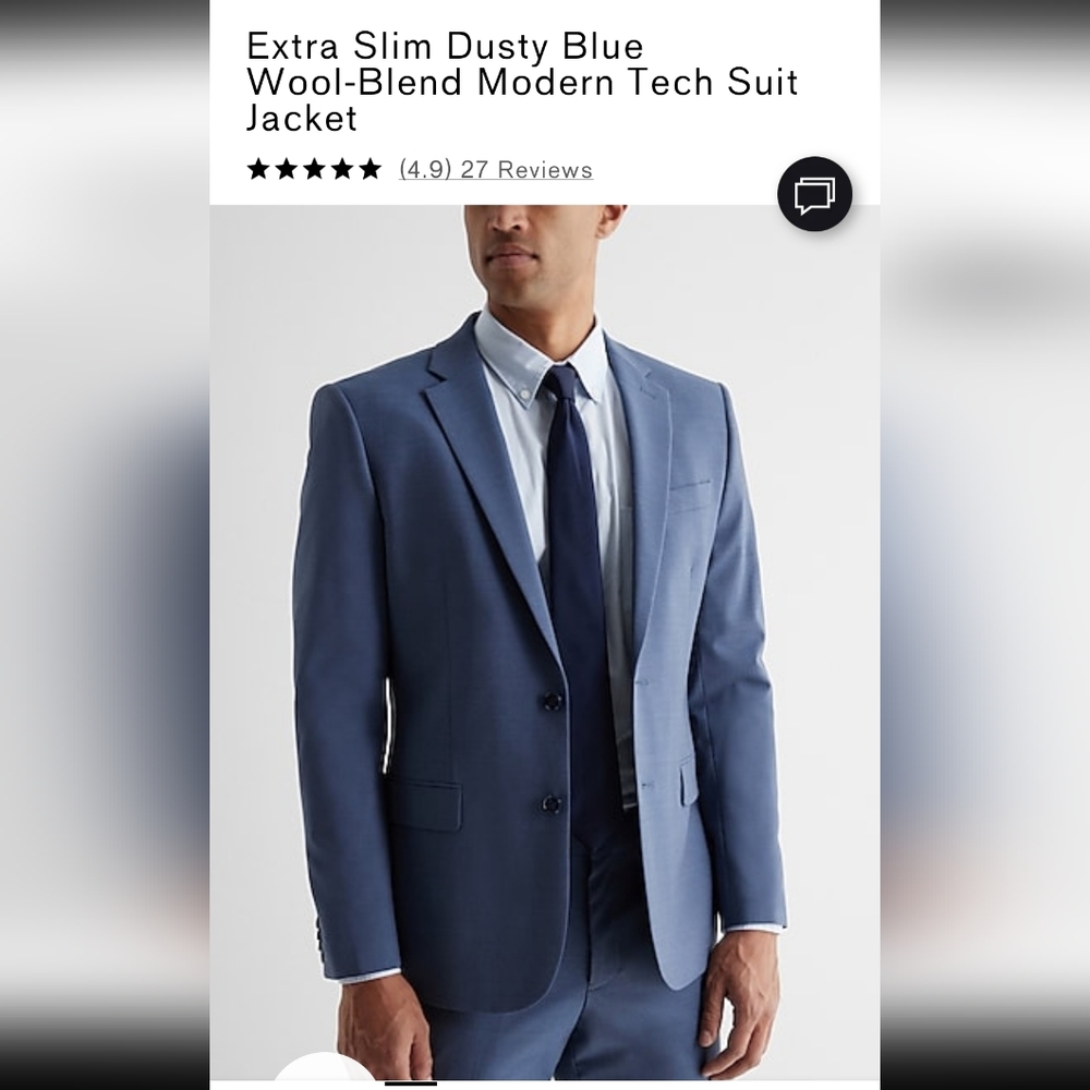 Extra Slim Dusty Blue Wool-Blend Modern Tech Suit Jacket